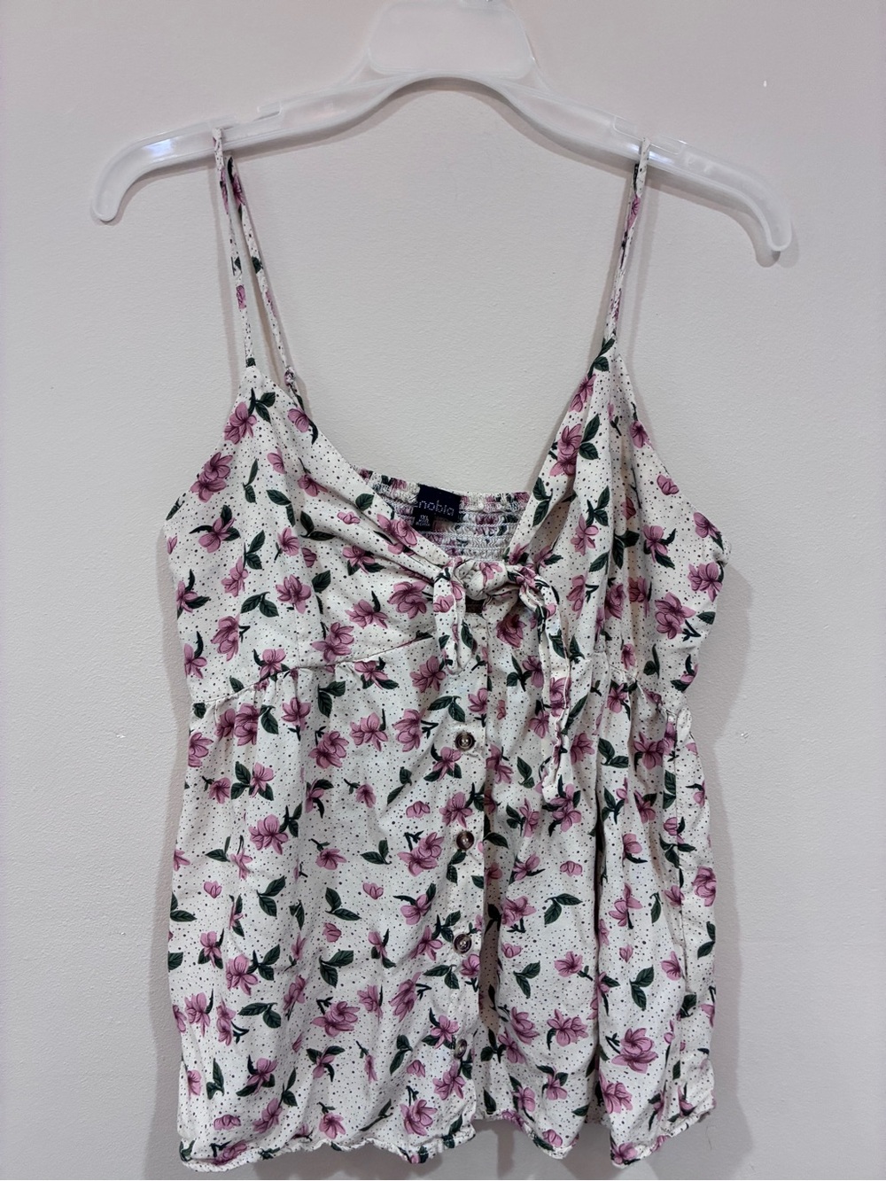 Zenobia White Floral Tie-Front Spaghetti Strap Camisole